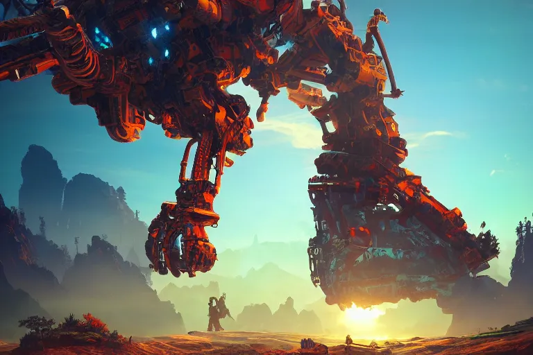 Image similar to scorcher machine mecanical creature robot of horizon forbidden west horizon zero dawn radiating a glowing aura global illumination ray tracing hdr fanart arstation by ian pesty and alena aenami artworks in 4 k