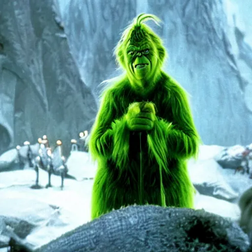 Prompt: grinch in the movie lord of the rings 4 k