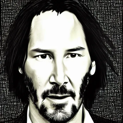 Prompt: Keanu Reeves in the style of Chuck Close