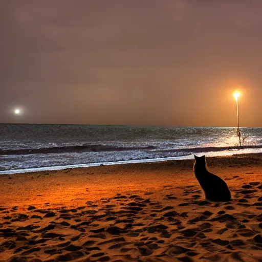 Image similar to cat in the beach lonley, night, cloudy