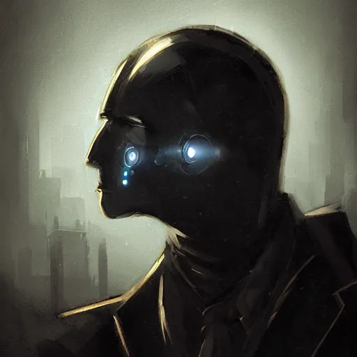 Prompt: a portrait of noir robot detective, in the style of greg rutkowski