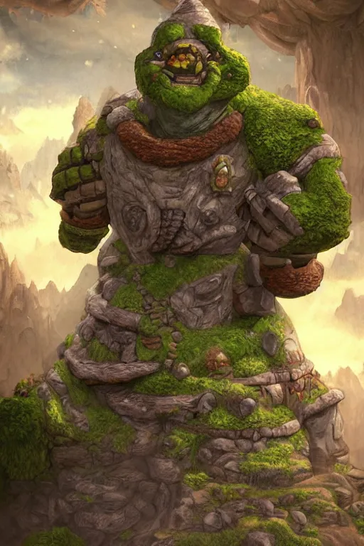 Image similar to zelda fantasy art giant golem troll wood rock greeble gemstone, global illumination ray tracing hdr fanart arstation by sung choi and eric pfeiffer and gabriel garza and casper konefal