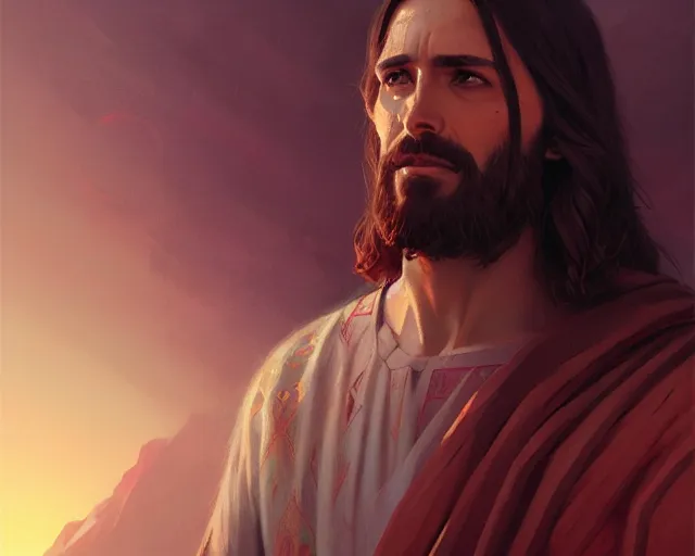 Prompt: jesus christ in 2 0 2 2, detailed intricate illustration, detailed illustration, hd, 4 k, digital art, overdetailed art, by greg rutkowski, by loish, complementing colors, trending on artstation, deviantart