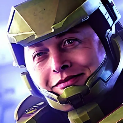 Prompt: elon musk as a player in halo 5. selfie