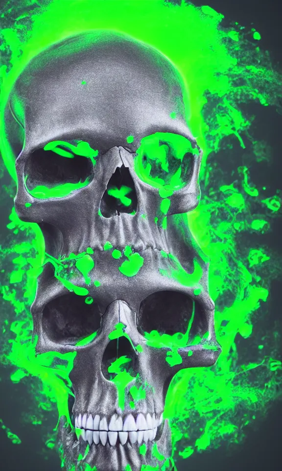 Prompt: photo of a skull, studio lighting, 4k, neon green fluid