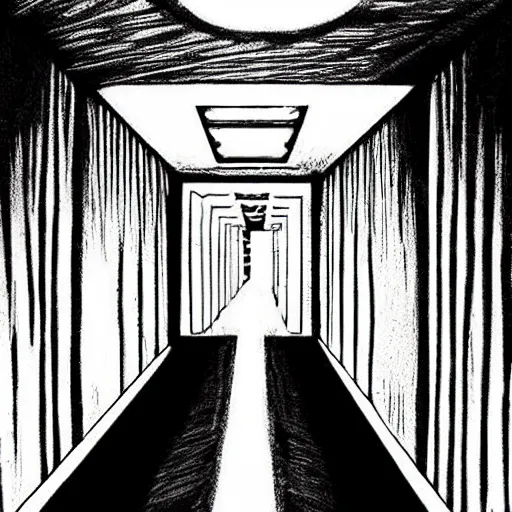 Image similar to “A creepy bright white hallway by Junji Ito”