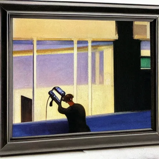 Image similar to cyborgs by edward hopper