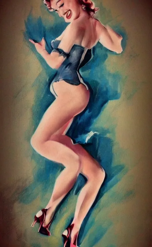 Image similar to beautiful pin up art of Sarah Chalk, tasteful, beautiful composition