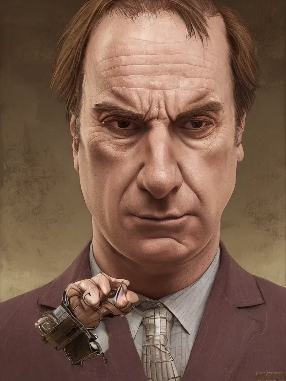 Image similar to saul goodman, in court, au naturel, hyper detailed, digital art, trending in artstation, cinematic lighting, studio quality, smooth render, unreal engine 5 rendered, octane rendered, concept art, smooth, sharp focus, illustration, art by artgerm and greg rutkowski and alphonse mucha and ian sprigger and wlop and krenz cushart