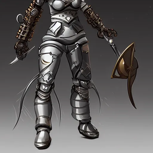 Prompt: warforged swashbuckler, female, robot, fantasy, d & d, concept art, matte, illustration, character art,