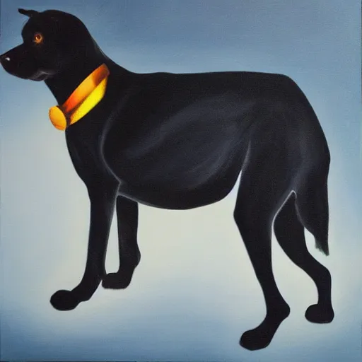 Prompt: modern stylized oil painting of retarded black dog, dramatic lighting
