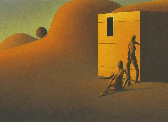 Image similar to painting of a ufo cult, science fiction, Edward Hopper and James Gilleard, Zdzislaw Beksinski, highly detailed, cinematic, rule of thirds