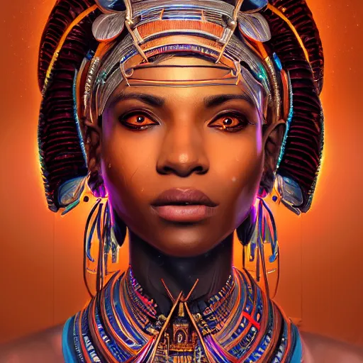 Prompt: highly detailed portrait of an african neon egyptian goddess, intricate alien technology, stephen bliss, unreal engine, fantasy art by greg rutkowski, loish, rhads, ferdinand knab, makoto shinkai and lois van baarle, ilya kuvshinov, rossdraws, tom bagshaw, global illumination, radiant light, detailed and intricate environment