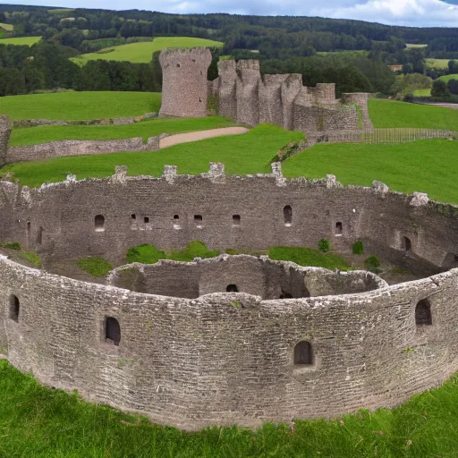 Prompt: a beautiful motte and bailey castle tilt shift perspective high resolution