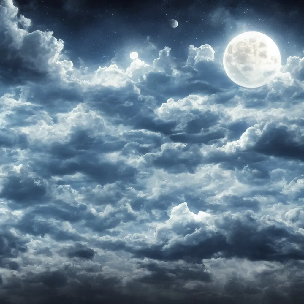 Image similar to fantasy realistic horizon, sky, surreal, clouds, moon