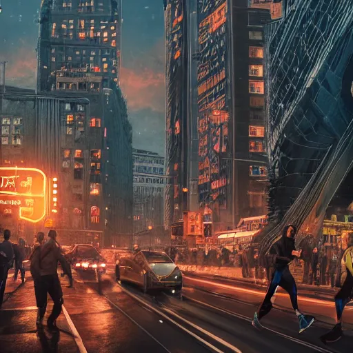 Prompt: bunch of people running away from cryptocurrency in the city, hyper detailed, trending on artstation, cinematic composition hdr, 8 k, beautiful lighting, sharp details, digital illustration