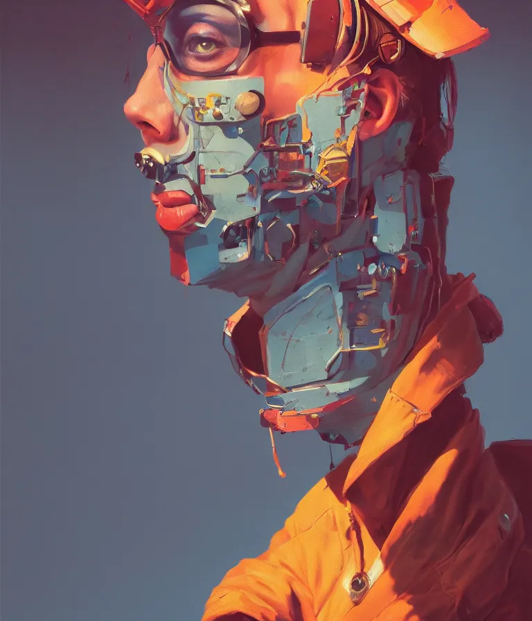 Image similar to a portrait of a punker in a painting from stalenhag, 4 k, 8 k, hdr, artstation, concept art