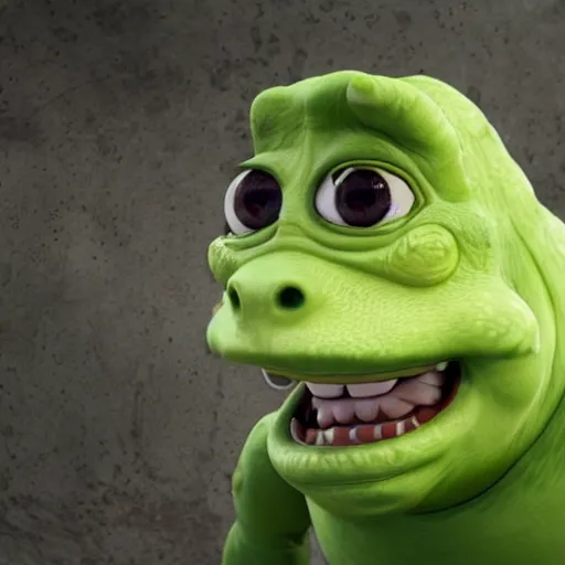 Image similar to mr. bean godzilla super mario pickle rick yoda donkey kong pikachu yeti shrek spongebob homer groot kermit in gears of war, splash art, movie still, detailed face, photorealistic facial features, cinematic lighting, dramatic, octane render, long lens, shallow depth of field, bokeh, anamorphic lens flare, 8 k, hyper detailed, 3 5 mm film grain