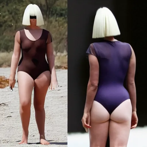 Image similar to sia furler wearing a skin colored leotard full body artistic photoshoot from rear