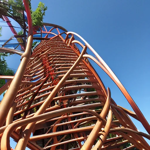 Image similar to Wooden Rollercoaster, pov cam