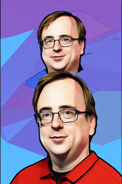 Image similar to full length illustration of linus torvalds, digital painting, trending on art station and devian art, pop art, low polygons illustration