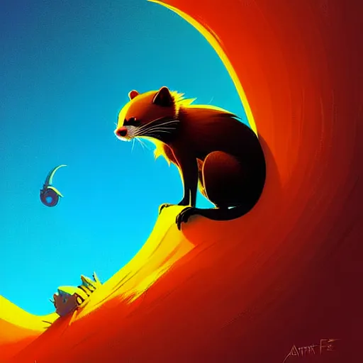 Image similar to curved perspective, extreme narrow, extreme fisheye, digital art of a marten animal by anton fadeev from nightmare before christmas