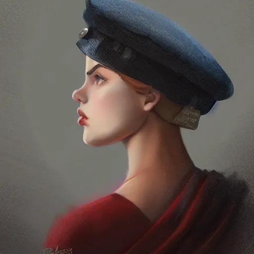 Prompt: girl with beret sharp details sharp focus elegant highly detailed _ illustration _ by _ jordan _ grimmer _ and _ greg _ rutkowski _ and _ pine _ and _