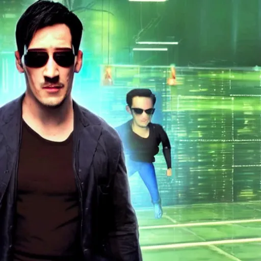 Image similar to A still of Markiplier in The Matrix