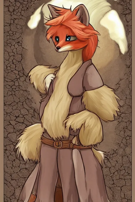 Image similar to a pretty medieval anthropomorphic fox with a fluffy tail, comic art, trending on furaffinity, cartoon, kawaii, backlighting, furry art!!!, cool shading, concept art