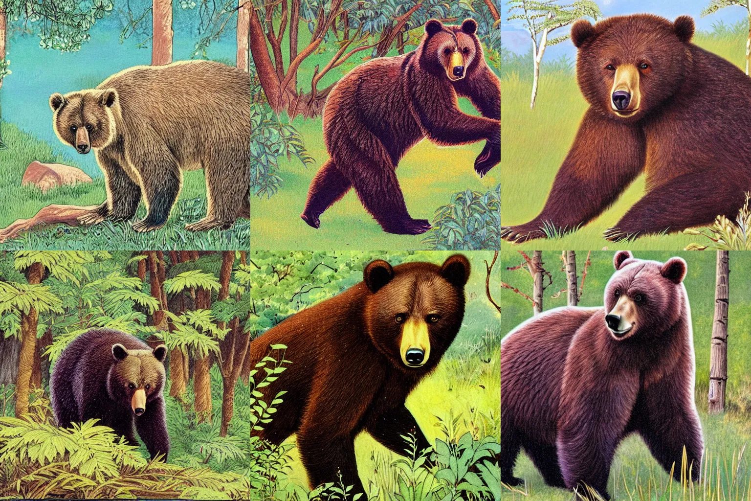 Prompt: beautiful illustration of an Arzuros bear in its natural habitat in the 1990 edition of the Great Book of the World's Mammals