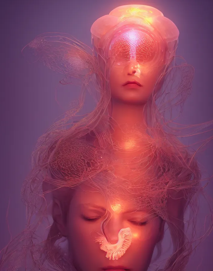 Image similar to goddess portrait. jellyfish phoenix head. intricate artwork by Tooth Wu and wlop and beeple. octane render, trending on artstation, greg rutkowski very coherent symmetrical artwork. cinematic, hyper realism, high detail, octane render, 8k