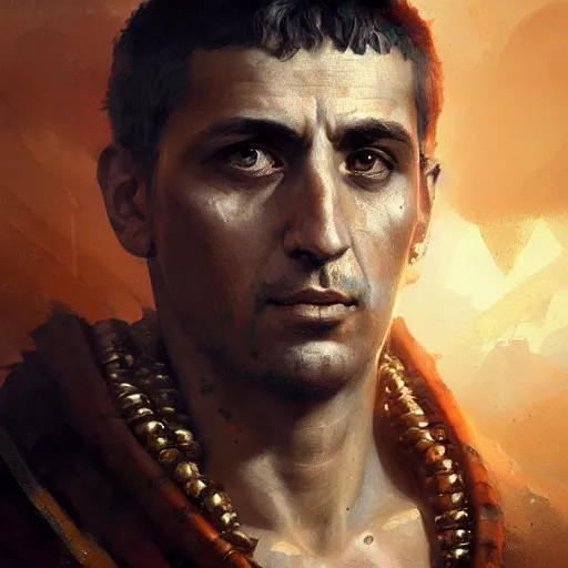 Image similar to portrait of roman emperor constantine, epic concept art, epic painting, artstation, realistic, by greg rutkowski