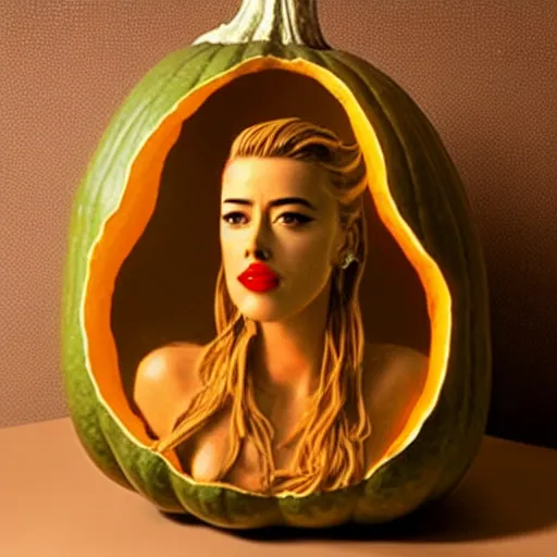 Image similar to gourd carved to look like the face of amber heard