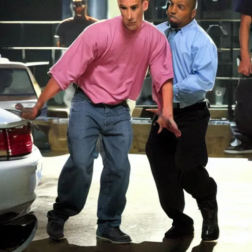 Image similar to Mike from Prison Break is dancing hip-hop