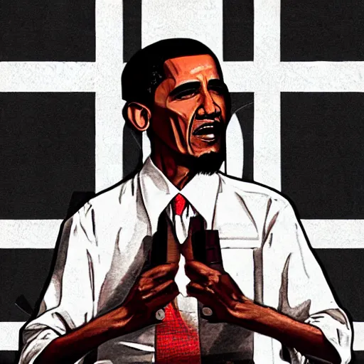 Image similar to Obama Bin Laden in the style of GTA cover art