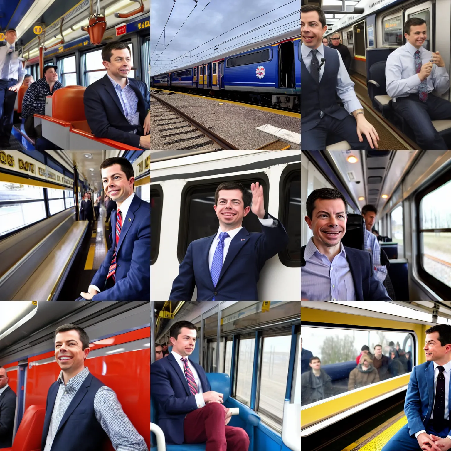 Prompt: pete buttigieg riding a train