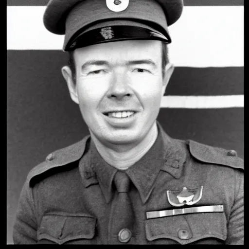 Prompt: Rick Astley as a soldier during WW2, grainy monocolour photo