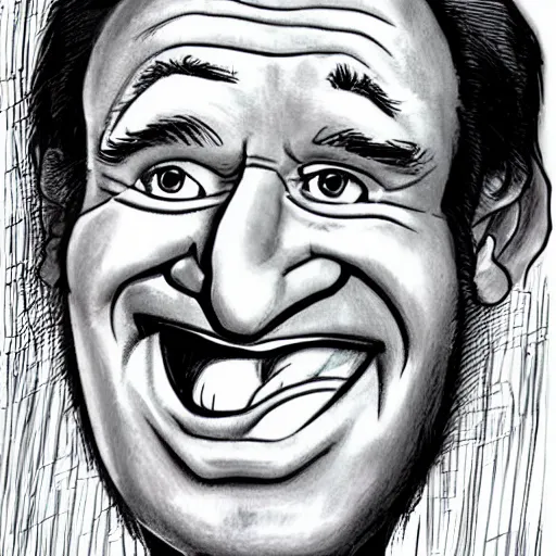 Image similar to a caricature portrait of Robin Williams drawn by Mort Drucker Mad Magazine