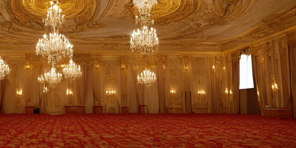 Image similar to interior palace ballroom, symmetrical, backdrop,