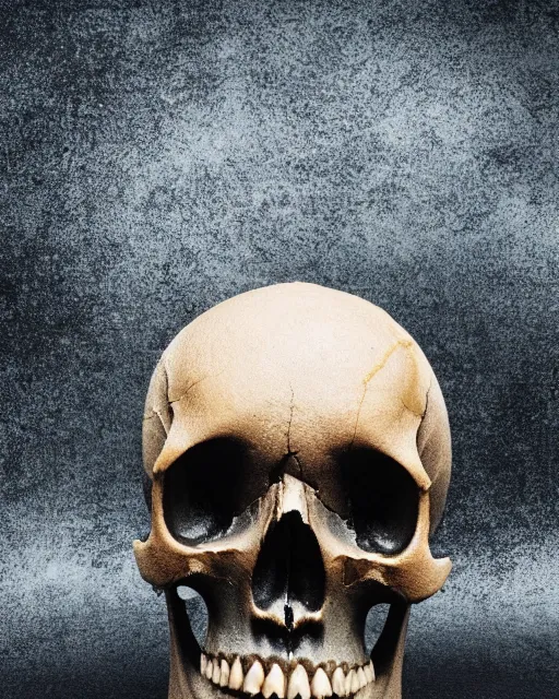 Prompt: a skull melting like wax, 4 k, black background