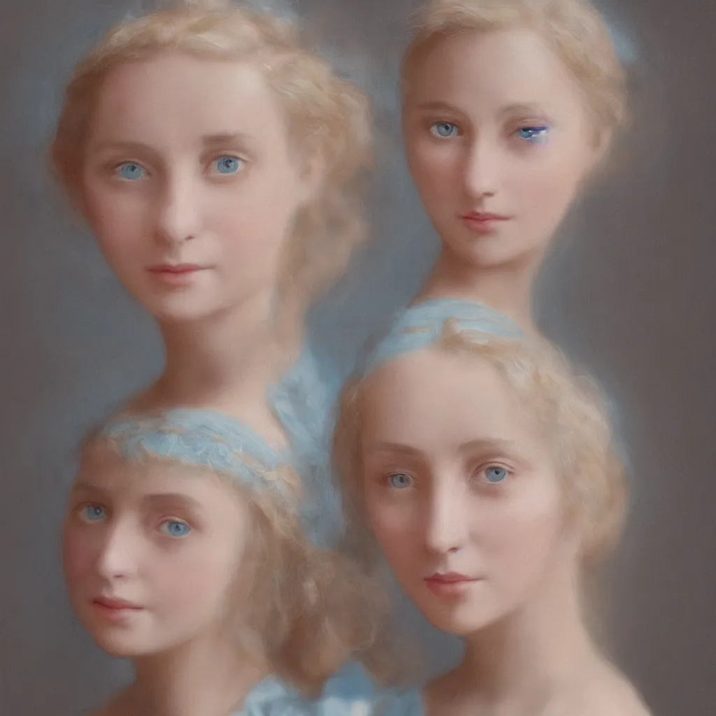 Image similar to portrait of a young lady in a light blue dress 1 9 0 0 s entire face shown in great detail, looking at the camera, full body in camera, blonde hair, garden, photorealistic, extreme detail, sharp focus, 8 k, intricate, hyper detailed, realistic, cinematic lighting