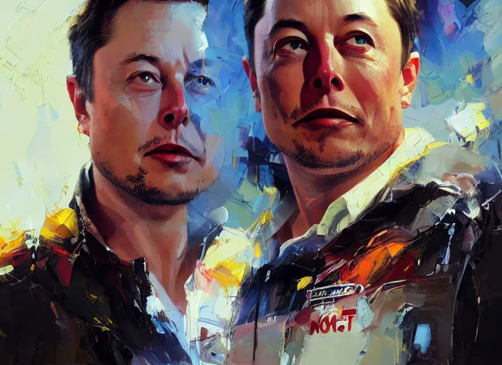 Image similar to portrait of Elon Musk, concept art oil painting by Jama Jurabaev and John Berkey, extremely detailed, brush hard, artstation