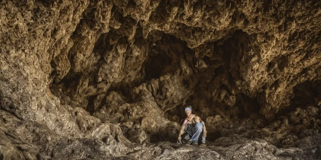 Image similar to a cave troll in a giant cave 8 k, gloomy lighting, shallow depth of field,