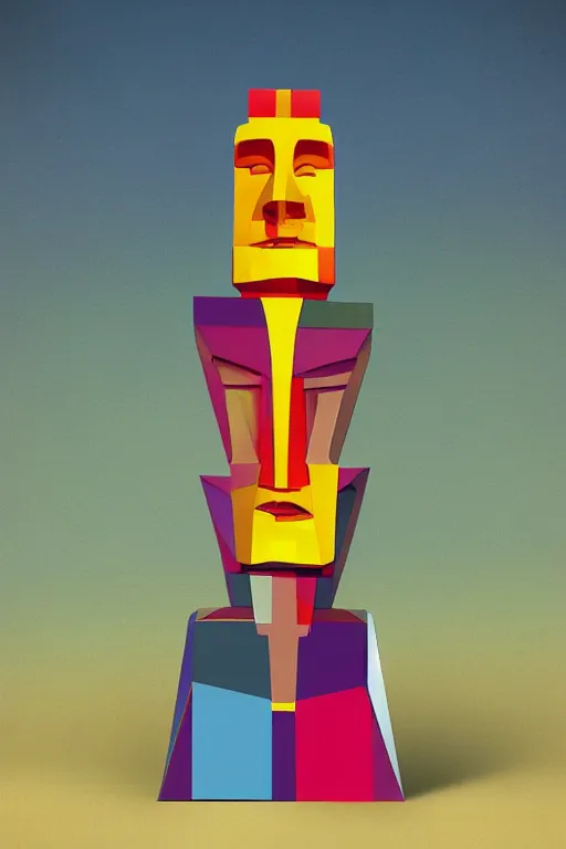 Image similar to cubist moai statue cutout digital illustration cartoon colorful beeple