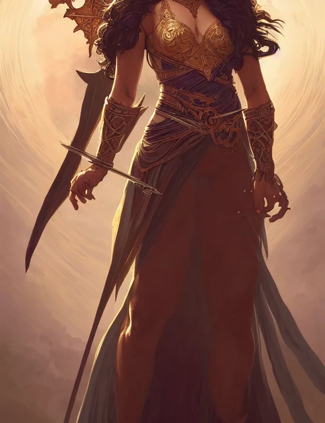 Image similar to symmetry!! intense fanart of a rebeca as a mage warrior as acotar protagonist, magic background, intricate, elegant, highly detailed, my rendition, digital painting, artstation, concept art, smooth, sharp focus, illustration, art by artgerm and greg rutkowski and alphonse mucha