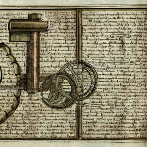 Prompt: The blueprint of making a Perpetual motion machine on the Parchment, medevial, scretch, Da Vinci.