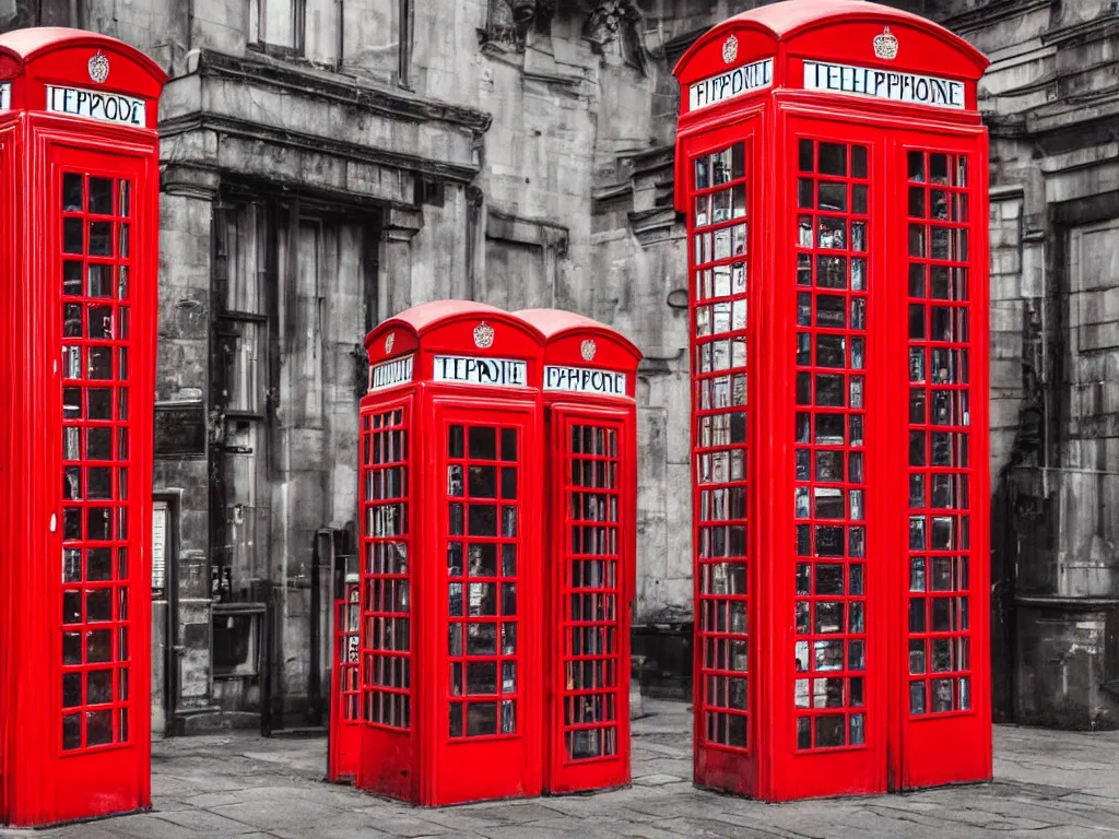 Prompt: highly detailed, intricate stunning image of a shop full of british red telephone boxes, stunning atmosphere, high octane, cinematic lighting