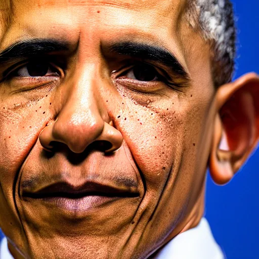 Image similar to Obama with eyes glow strongly white, white flames are burning white which are behind Obama, 40nm lens, shallow depth of field, 4k,