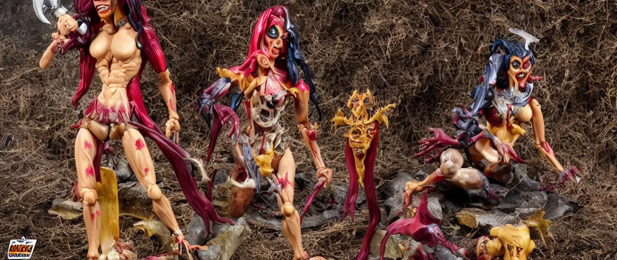 Image similar to craxula, the filipina demon from hell, actionfigure with play set with coffin and graveyard, photorealistic, hdr, 8 k, designed by hasbro mezco and yasushi nirasawa