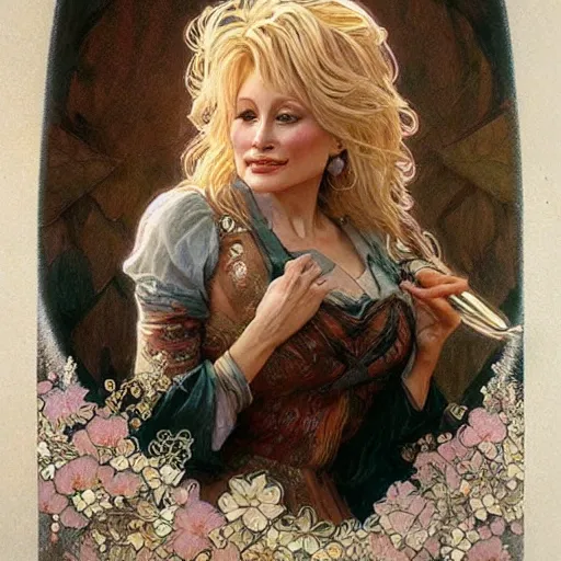 Prompt: beautiful lifelike award winning pencil illustration of dolly parton trending on art station artgerm greg rutkowski alphonse mucha cinematic atmospheric